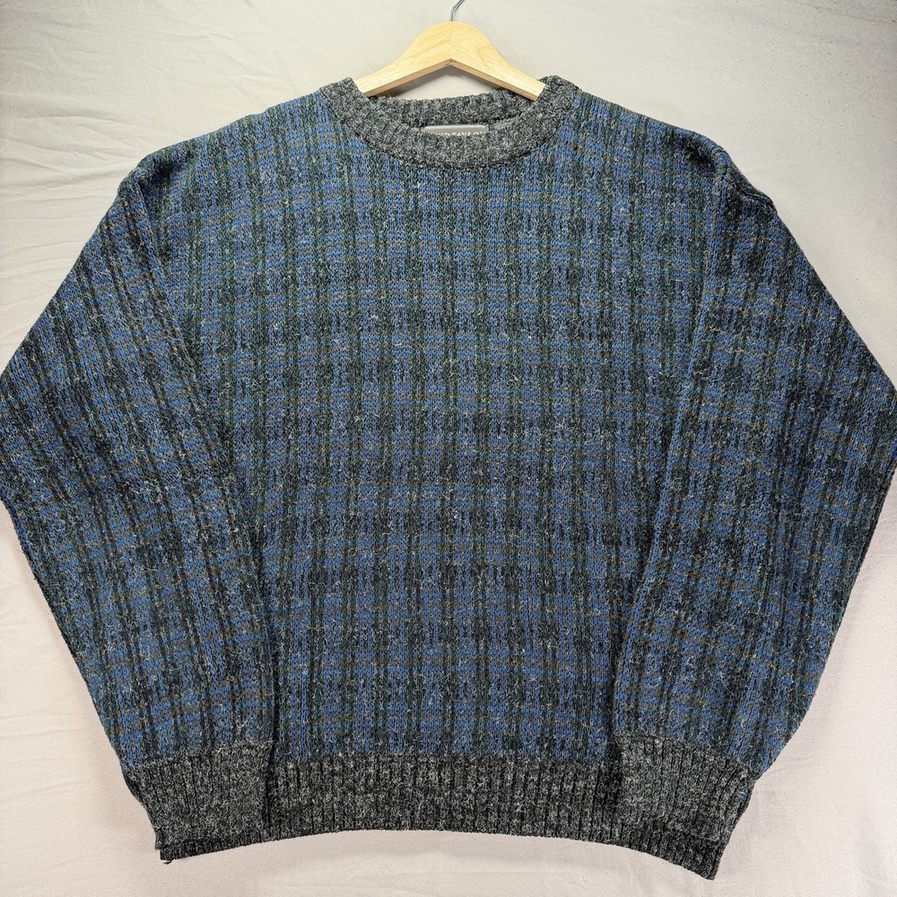 Vintage David Taylor Grandpa Sweater Mens Large Blue Acrylic Knit Cottage Cabin